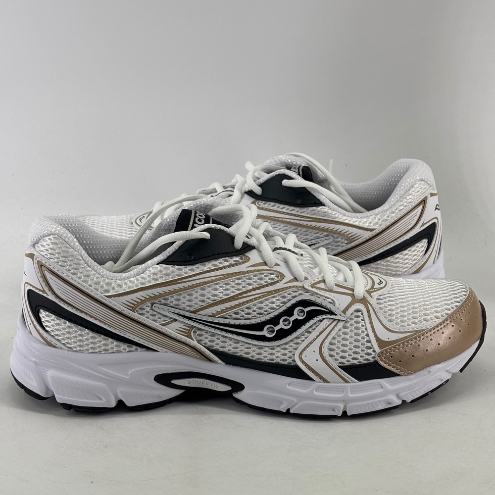 Saucony Grid Running Shoes Mens 10.5 White Gold Black Athletic Sneakers Mesh